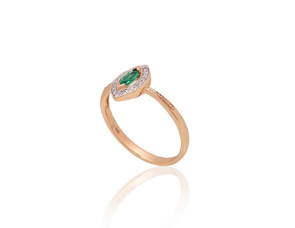 Gold ring with Diamonds , Emerald - Image 2