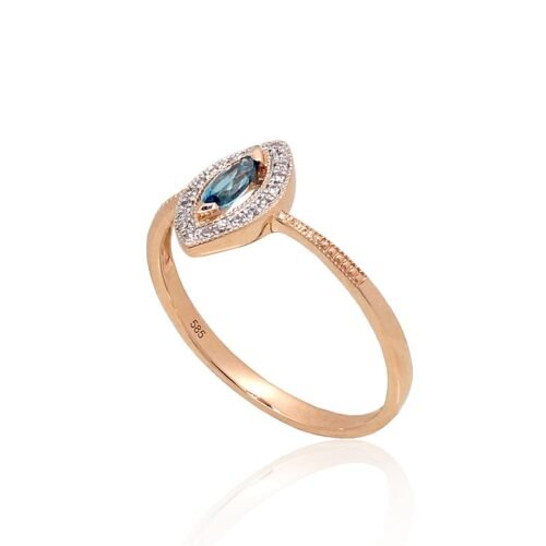 Alternative view of Gold ring with Diamonds , Sky Blue Topaz