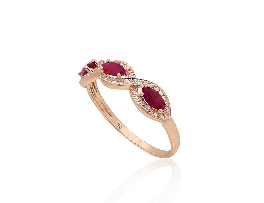 Gold ring with Diamonds , Ruby - Image 2