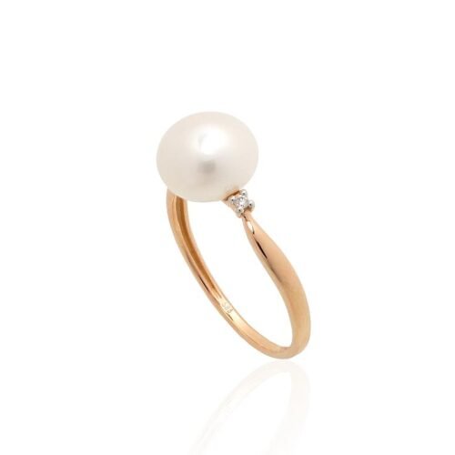 Alternative view of Gold ring with Diamonds , Fresh-water Pearl
