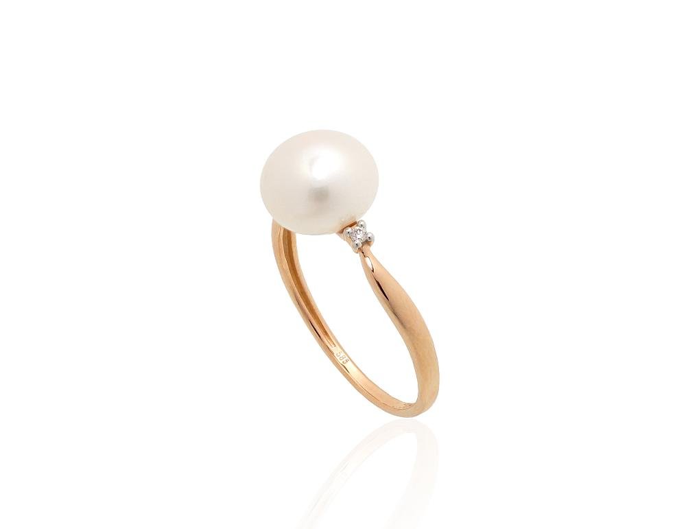 Gold ring with Diamonds , Fresh-water Pearl - Image 2