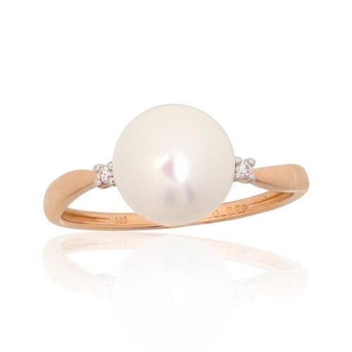 Gold ring with Diamonds , Fresh-water Pearl