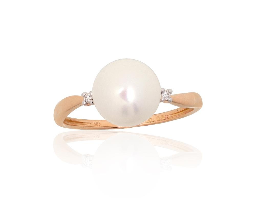 Gold ring with Diamonds , Fresh-water Pearl