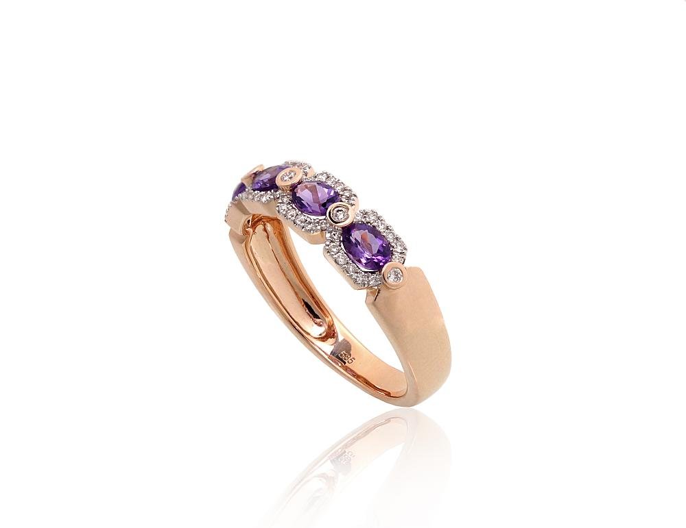 Gold ring with Diamonds , Amethyst - Image 2