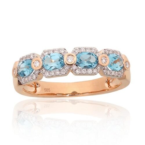 Gold ring with Diamonds , Blue Topaz