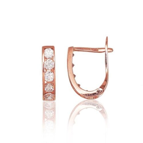 Gold earrings with 'english' lock with Zirkons