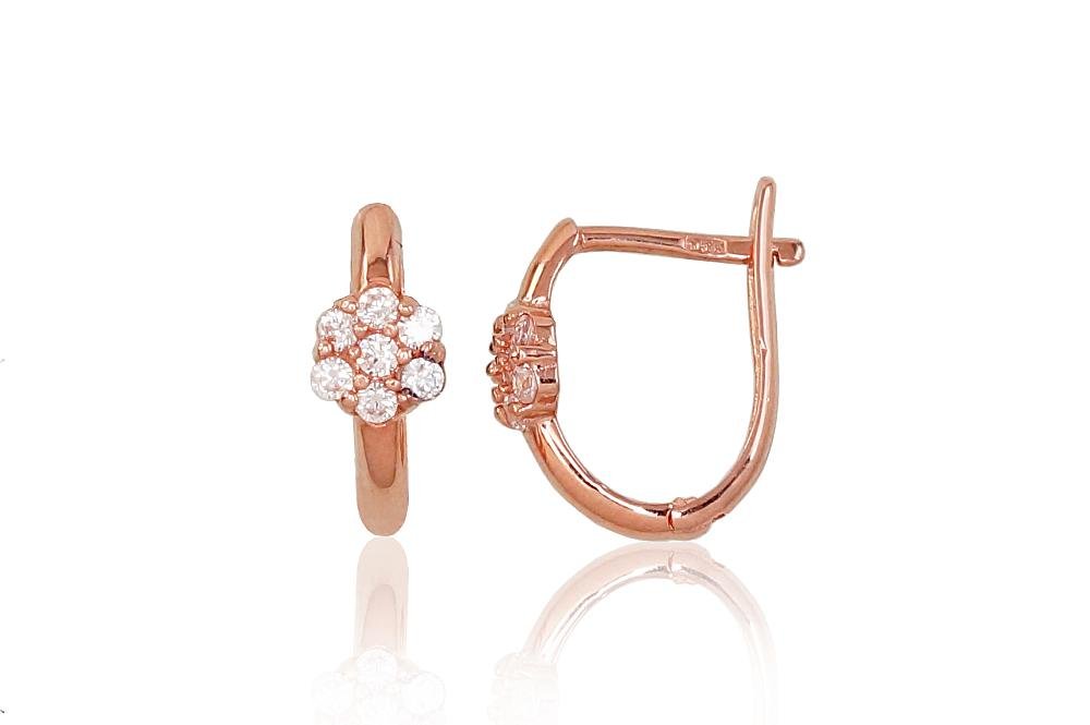 Gold earrings with 'english' lock with Zirkons