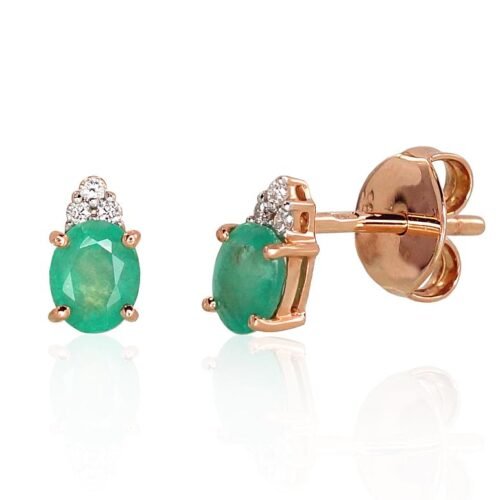 Gold classic studs earrings with Diamonds , Emerald