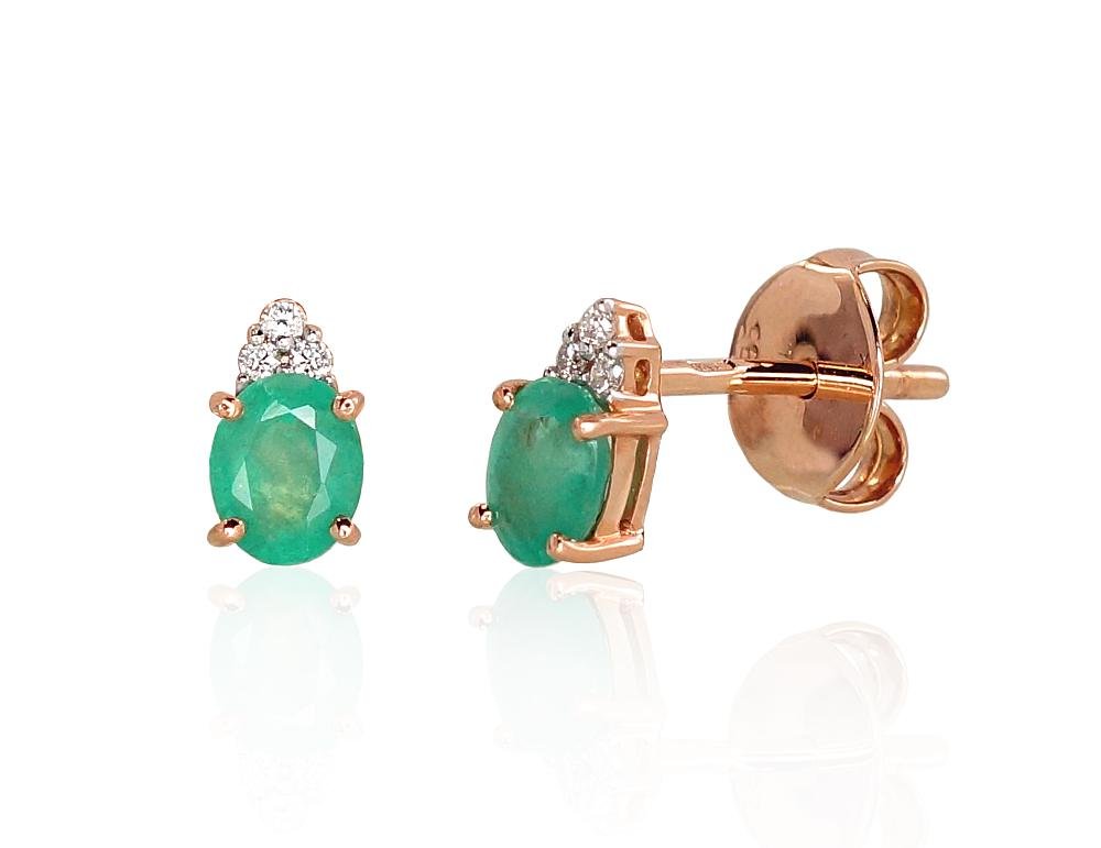 Gold classic studs earrings with Diamonds , Emerald