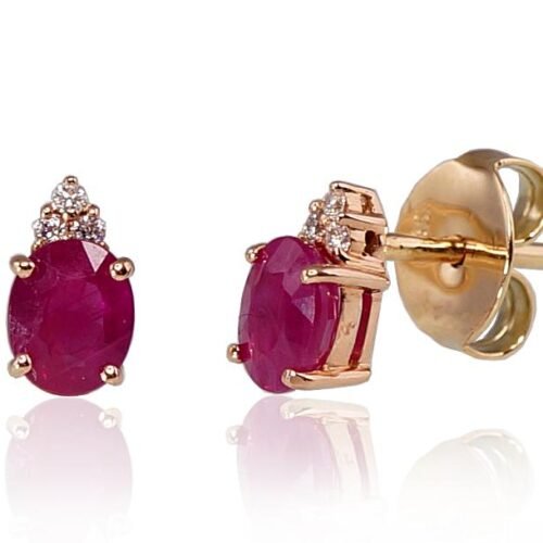 Gold classic studs earrings with Diamonds , Ruby