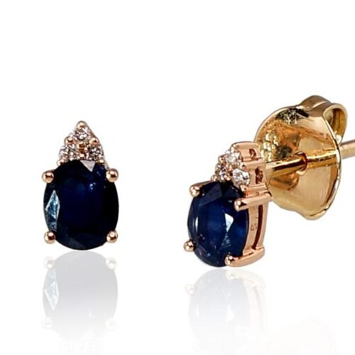 Gold classic studs earrings with Diamonds , Sapphire