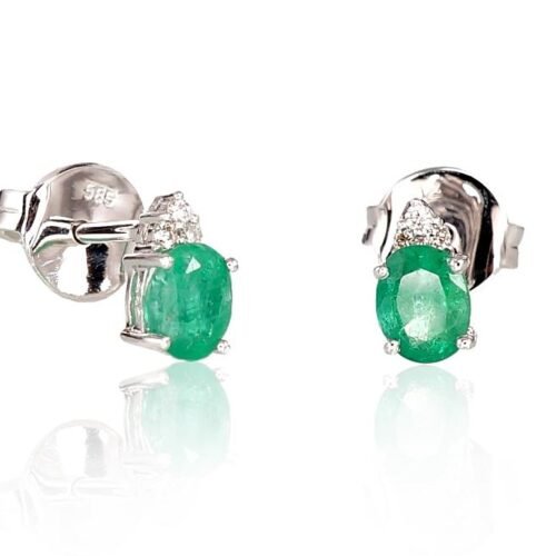 Gold classic studs earrings with Diamonds , Emerald