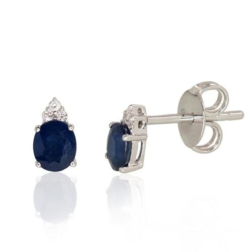 Gold classic studs earrings with Diamonds , Sapphire