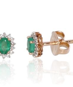 Gold classic studs earrings with Diamonds , Emerald