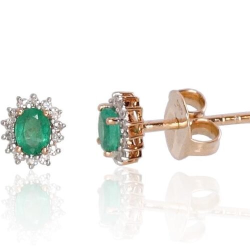 Gold classic studs earrings with Diamonds , Emerald