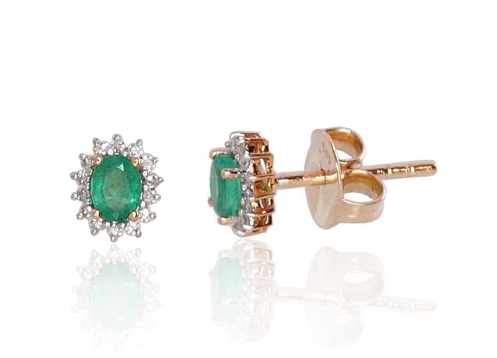 Gold classic studs earrings with Diamonds , Emerald