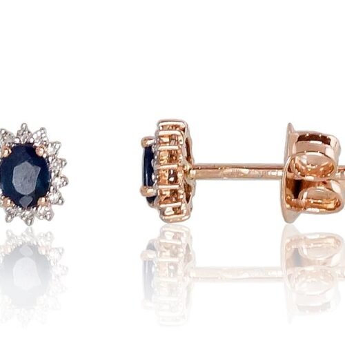 Gold classic studs earrings with Diamonds , Sapphire