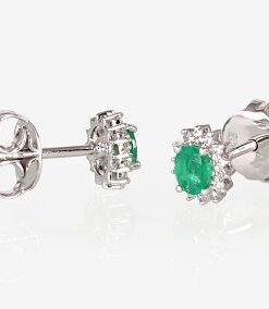 Alternative view of Gold classic studs earrings with Diamonds , Emerald