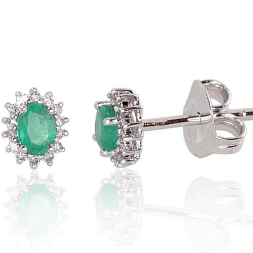 Gold classic studs earrings with Diamonds , Emerald