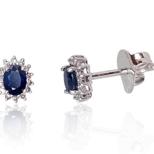 Gold classic studs earrings with Diamonds , Sapphire