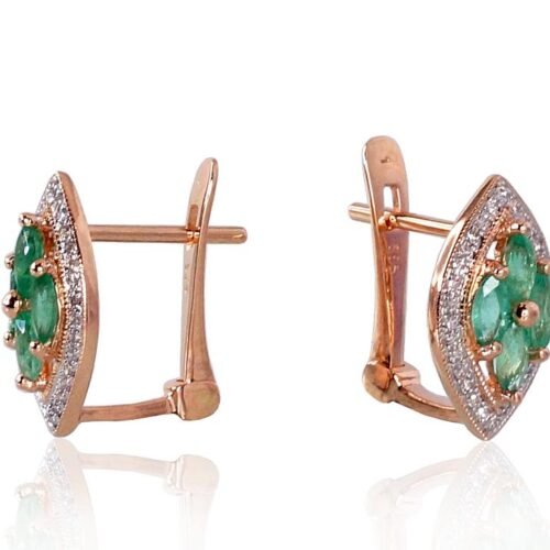 Alternative view of Gold earrings with 'english' lock with Diamonds , Emerald