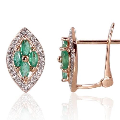 Gold earrings with 'english' lock with Diamonds , Emerald
