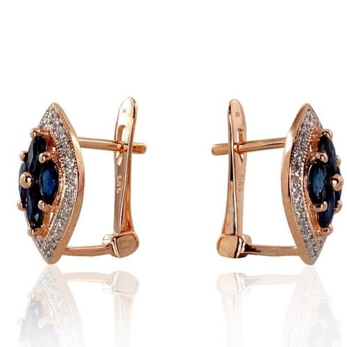 Alternative view of Gold earrings with 'english' lock with Diamonds , Sapphire