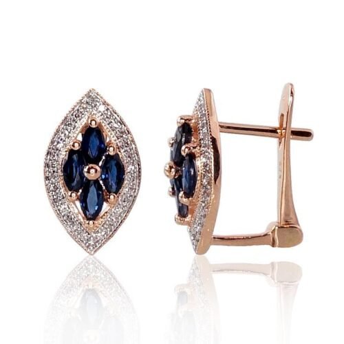 Gold earrings with 'english' lock with Diamonds , Sapphire
