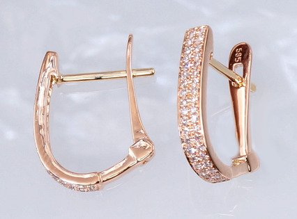 Gold earrings with 'english' lock with Diamonds - Image 2