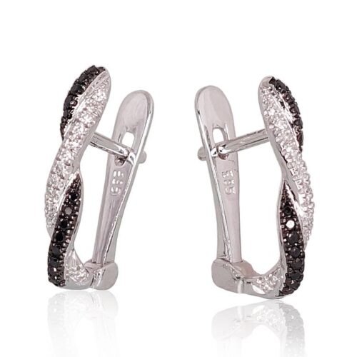Alternative view of Gold earrings with 'english' lock with Diamonds , Diamonds (Black)
