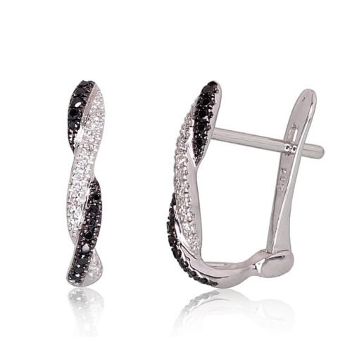 Gold earrings with 'english' lock with Diamonds , Diamonds (Black)