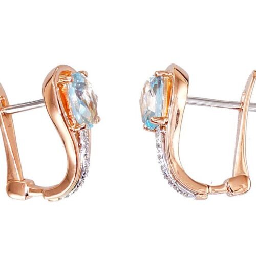 Alternative view of Gold earrings with 'english' lock with Diamonds , Sky Blue Topaz