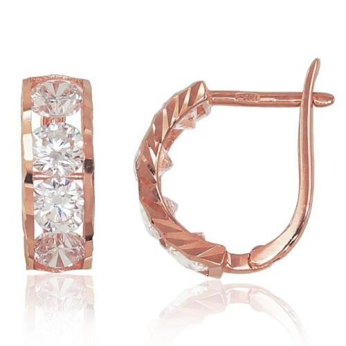 Gold earrings with 'english' lock with Zirkons