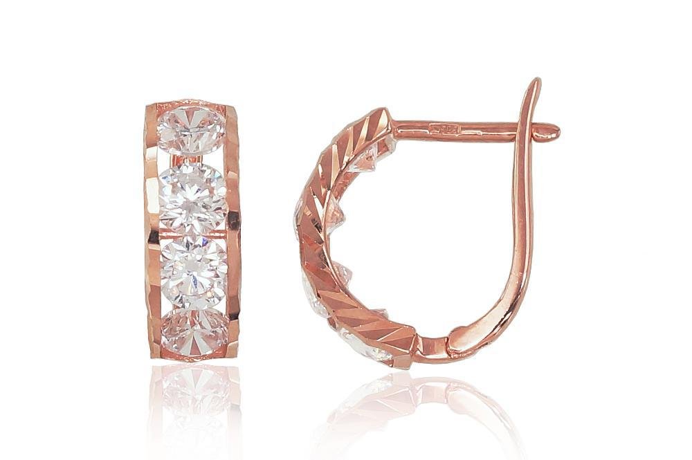 Gold earrings with 'english' lock with Zirkons