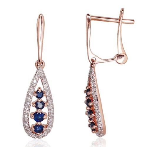 Gold earrings with 'english' lock with Diamonds , Sapphire