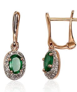 Gold earrings with 'english' lock with Diamonds , Emerald