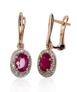Gold earrings with 'english' lock with Diamonds , Ruby