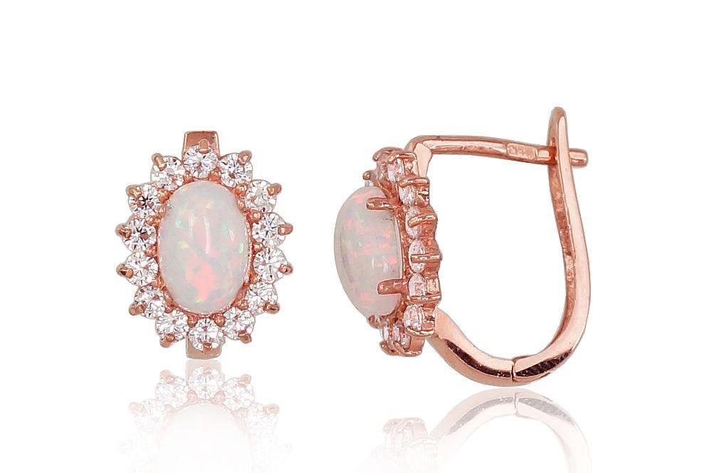 Gold earrings with 'english' lock with Zirkons , Opalit