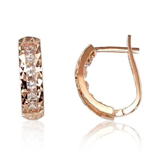 Gold earrings with 'english' lock with Zirkons