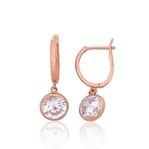 Gold earrings with 'english' lock with Zirkons