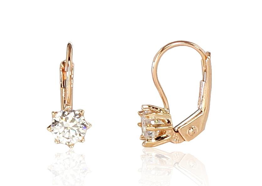 Gold earrings with 'english' lock with Zirkons