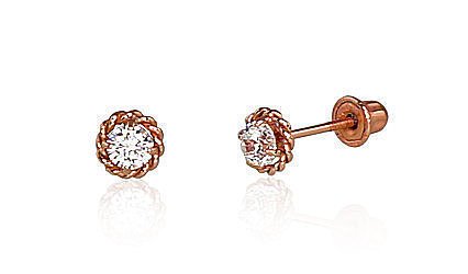 Gold screw studs earrings with Zirkons