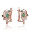 Gold earrings with 'english' lock with Diamonds , Emerald - Image 2