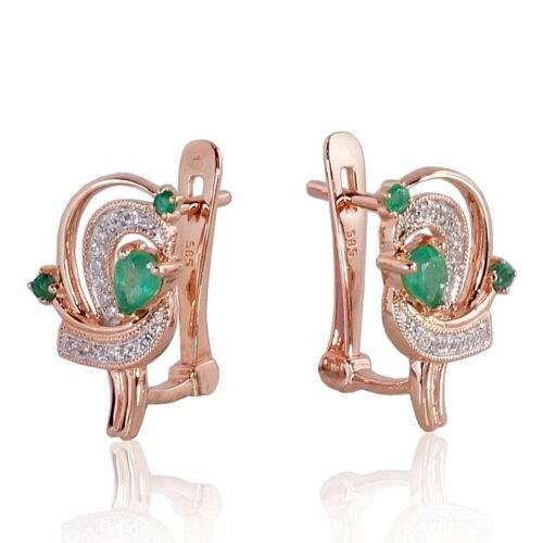 Alternative view of Gold earrings with 'english' lock with Diamonds , Emerald