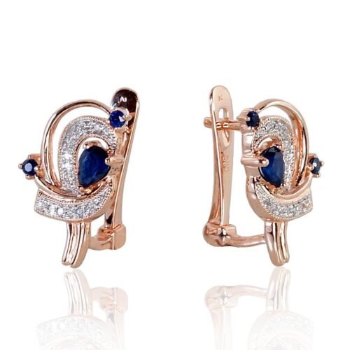 Alternative view of Gold earrings with 'english' lock with Diamonds , Sapphire