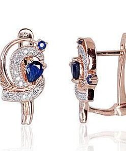 Gold earrings with 'english' lock with Diamonds , Sapphire
