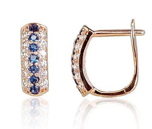 Gold earrings with 'english' lock with Zirkons
