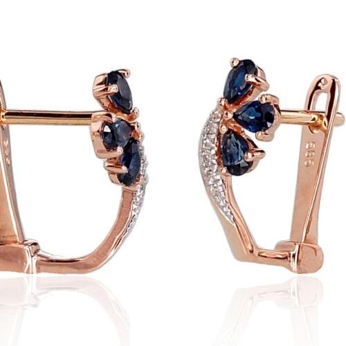 Alternative view of Gold earrings with 'english' lock with Diamonds , Sapphire