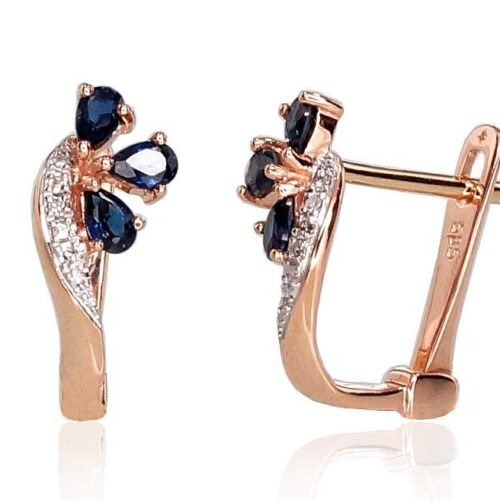 Gold earrings with 'english' lock with Diamonds , Sapphire