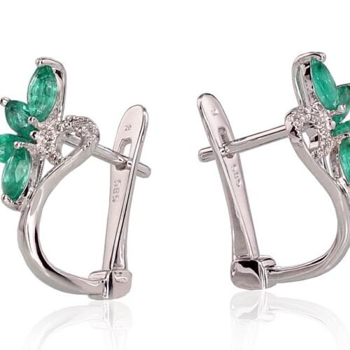 Alternative view of Gold earrings with 'english' lock with Diamonds , Emerald